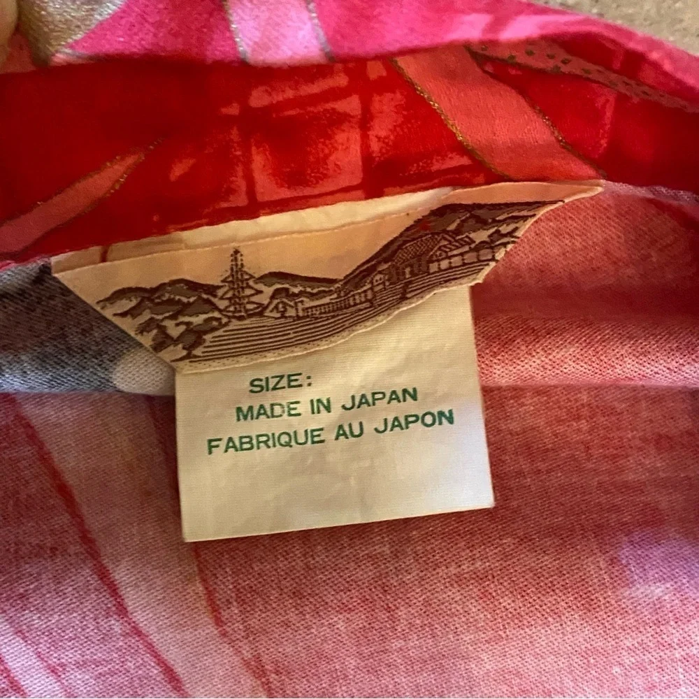 Japanese Red Pink Fan Bamboo Print Kimono Yukata Robe One Size-Made in Japan